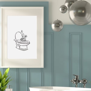 Printable Bathroom Wall Art With Toilet and Flowers, Minimalist ...