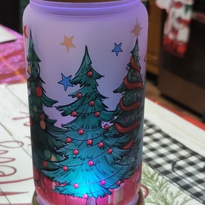 16 oz Sublimation Glass Mason Jar with Bamboo Lids and Straw / Christmas