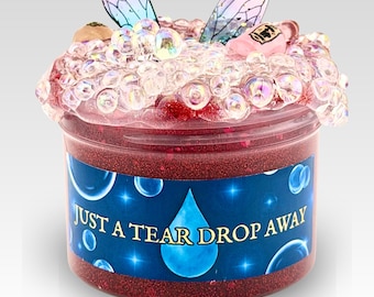 10oz Fairy Godmother Red Glitter Slime with Bubble Beads, Cherry Candy Scent, Fairy Wings