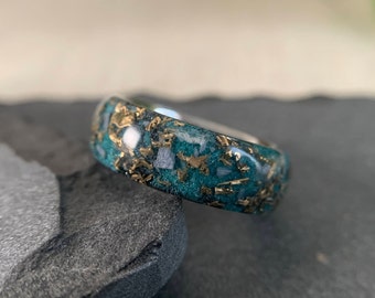 Glowing Blue Coral Ring, "The Infinite Treasure at Sea," Tungsten Band, Blue Coral and Bronze, Men's Engagement Ring, 8mm, Vibrant Colors