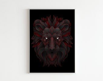Line Art Lion Monarch Poster