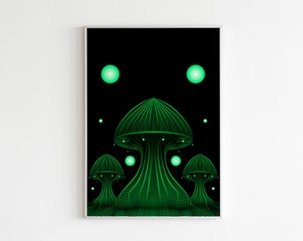 Line Art Mushroom Forest Poster