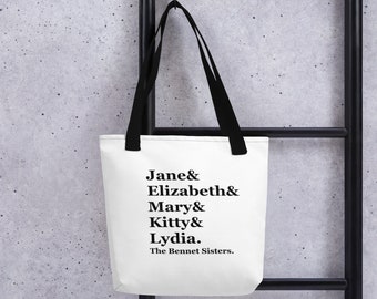 Herbruikbare draagtas met Bennet Sisters-namen van Pride and Prejudice - Eco-vriendelijk Jane Austen literair geschenk