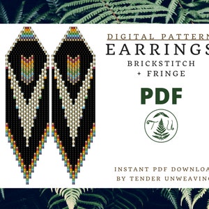 Rainbow Brickstitch Earrings Pattern, Fringe Earrings, Earring Pattern, Beaded Earrings, Beaded Fringe Earring, Beaded Earrings Pattern PDF