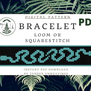 May include: Digital PDF pattern for a bracelet with a snake design. The pattern can be used for loom or square stitch.