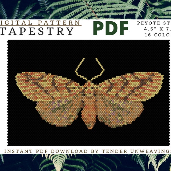 Moth Pattern, Beaded Tapestry, Moth Beadwork, Tapestry Beadwork Pattern, Beadwork Pattern PDF, Peyote Bead Design, Beaded Moth, Peyote Beads
