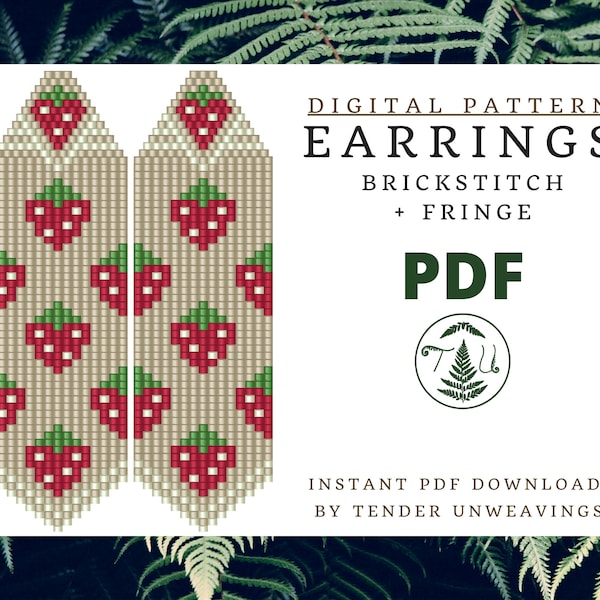 Strawberry Brickstitch Earrings Pattern, Fringe Earrings Pattern, Fruit Earring Pattern, Beaded Earrings, Beaded Fringe Earrings, Fruit PDF