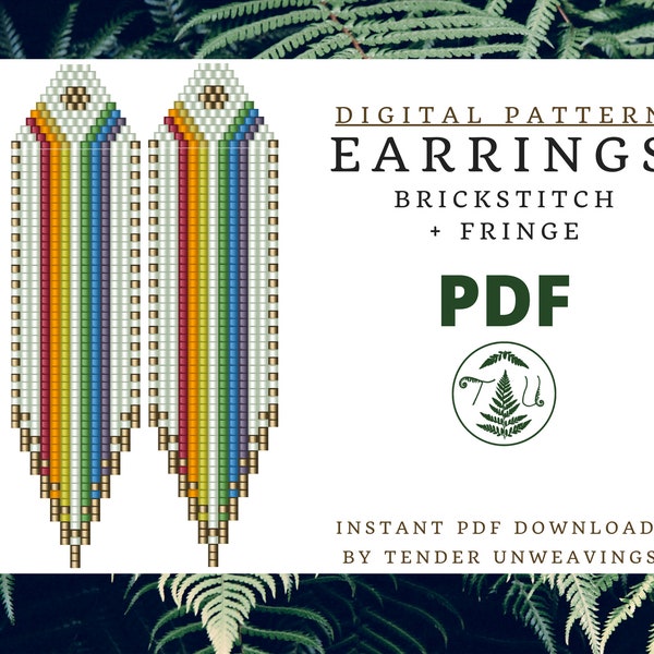 Rainbow Brickstitch Earrings Pattern, Fringe Earrings, Earring Pattern, Beaded Earrings, Beaded Fringe Earring, Beaded Earrings Pattern PDF