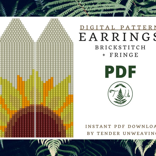 Sunflower Brickstitch Earrings Pattern, Fringe Earrings Pattern, Sunflower Beaded Earrings, Beaded Fringe Earrings PDF, Earrings Pattern PDF