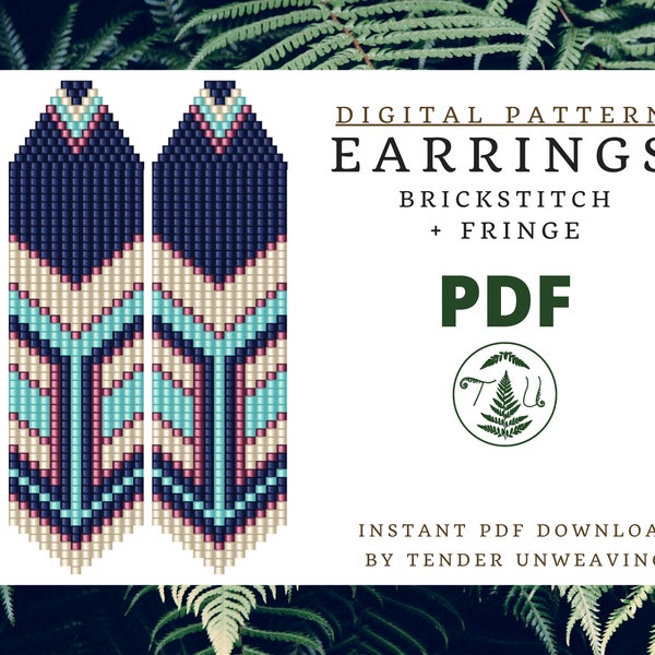 Navy Brickstitch Earrings Pattern, Fringe Earrings, Earring Pattern, Beaded Earrings, Beaded Fringe Earring, Beaded Earrings Pattern PDF