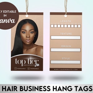 Editable Hair Hang Tag | Brown Branding Aesthetic | DIY Canva Template | Premade Hang Tag | Hair Business | Hair Business Packaging