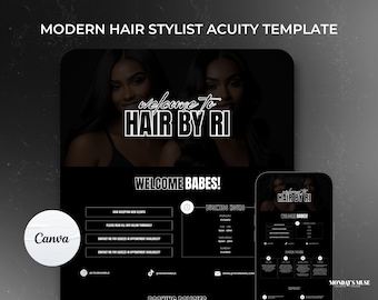 Modern DIY Acuity Site | Acuity Scheduling Template Hairstylist | Booking Site | Acuity Template Hair | Black White Theme | Canva Template