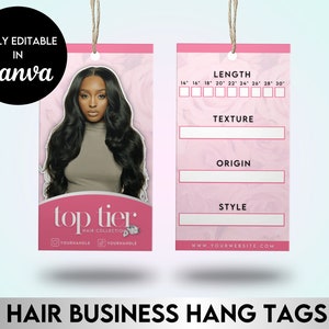 Editable Hair Hang Tag | Girly Pink Branding Aesthetic | DIY Canva Template | Premade Hang Tag | Hair Business | Hair Business Packaging