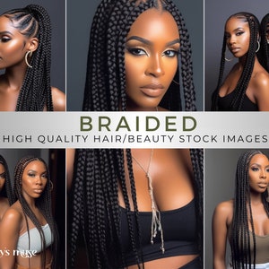 May include: A collage of images featuring women with intricate black box braids. The images showcase different hairstyles and angles, highlighting the beauty and versatility of braided hair.
