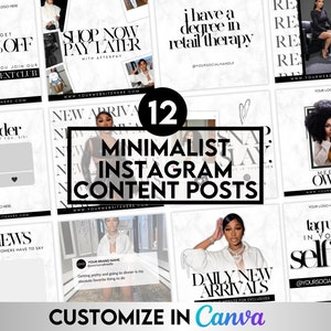 12 Minimalist Boutique Instagram Post Templates | DIY Social Media Templates | DIY Canva | Black and White Social Media Aesthetic | Quotes