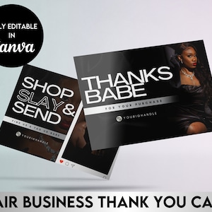 Bewerkbare kleine bedrijven bedankkaartsjabloon | Luxe esthetiek | Zwarte afdrukbare bedankkaart bijsluiter | Haar Canva-sjabloon