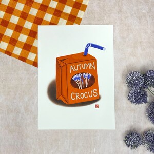 秋のクロッカス ジュースボックス アートプリント - 秋の装飾に最適な鮮やかな毒ジュースのイラスト