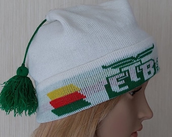 Vintage 80s  Scandinavian  Acryl Knit Roof  Beany Ski Hat