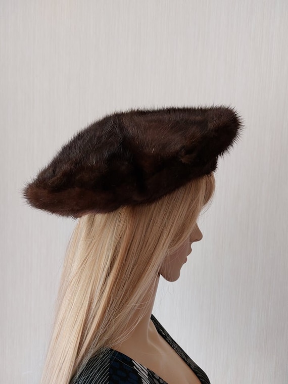 Vintage 1980s Imperial Genève Chocolate Brown Mink Fur Beret Vintage Imperial Genève Mink Fur Beret - Mid-century  main image 3