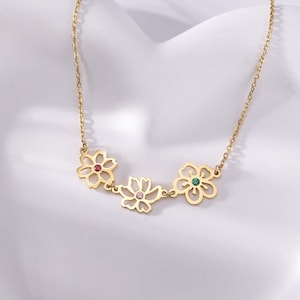 Collier fleur de naissance avec pierre de naissanceCollier fleurs de naissance combinéesCadeau demoiselles d'honneurBijoux fleurs de naissanceCadeau de famille unique pour maman image 1