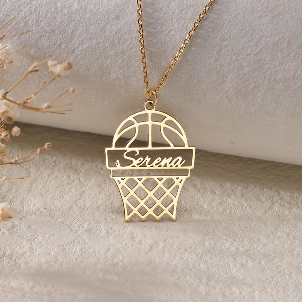 Custom Basketball Name Necklace|Personalized Name Pendant Chain For Basketball Fan|Basketball Sport Player Nameplate Necklace|Sports Jewelry