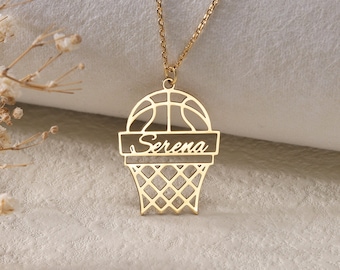 Custom Basketball Name Necklace|Personalized Name Pendant Chain For Basketball Fan|Basketball Sport Player Nameplate Necklace|Sports Jewelry