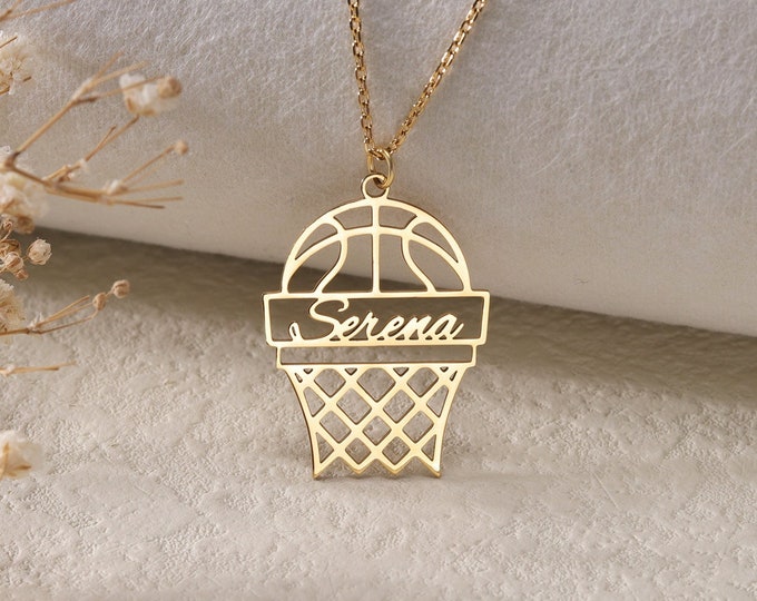 Custom Basketball Name Necklace|Personalized Name Pendant Chain For Basketball Fan|Basketball Sport Player Nameplate Necklace|Sports Jewelry