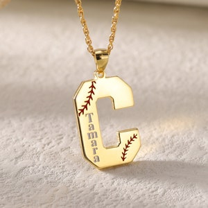Collar con inicial personalizado con cordón de béisbol/Collar con letra inicial deportiva pequeña/Colgante de la suerte personalizado/Collar de equipo deportivo y de béisbol