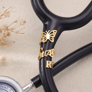 Butterfly Stethoscope Personalized Name TagBirthflower Stethoscope ID TagStethoscope CharmGift for Nurse Graduationfor DoctorRN Gift image 1