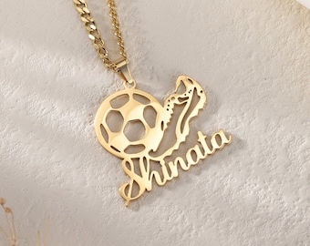 Collana personalizzata con nome pallone da calcio/Collana minimalista con ciondolo da calcio/Regali personalizzati per squadre di calcio per ragazzi e ragazze/Gioielli sportivi