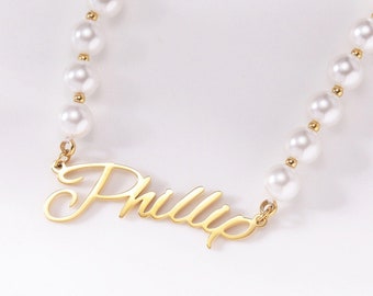 Personalized Freshwater Pearl Name Necklace|Pearl and Gold Filled Beaded Choker with Custom Name|Minimalist Pearl Necklace|Bridesmaid Gifts