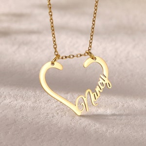 Collar con nombre personalizado, soporte para anillo de boda, colgante con forma de corazón personalizado, soporte para anillo de compromiso, collar con nombre, soporte para anillo, joyería