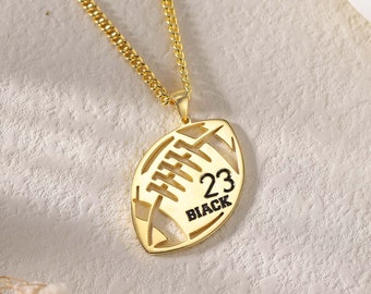 Customized Engraved Football Number Necklace with Name|Year Necklace|Personalized Lucky Pendant|America Football and Sports Team Number