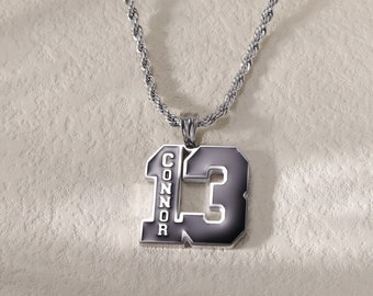 Customized Sport Number Necklace with Name|Year Necklace|Personalized Lucky Pendant|Football Player Charm Gift|Sport Lover Gifts for Men