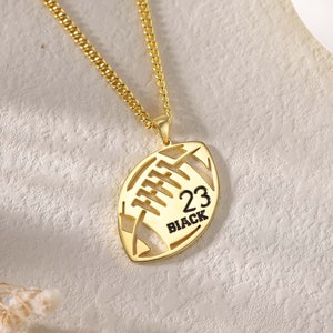 Customized Engraved Football Number Necklace with Name|Year Necklace|Personalized Lucky Pendant|America Football and Sports Team Number