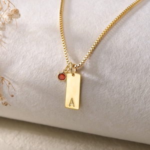 Dainty Initial Tag Necklace|Personalized Gold Bar Tag Necklace|Handstamped Letter Pendant Necklace|Family Name Tag Initials Necklace
