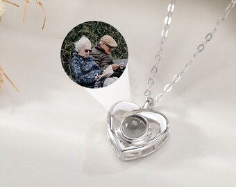 S925 Silver Love Heart Projection Necklace|Custom Photo Projection Necklace|Picture Necklace|100Languages Jewelry|Trendy Friend Gift