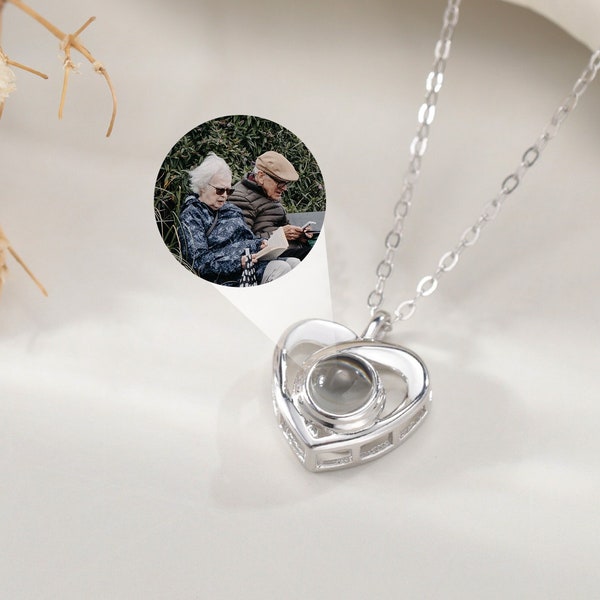 S925 Silver Love Heart Projection Necklace|Custom Photo Projection Necklace|Picture Necklace|100Languages Jewelry|Trendy Friend Gift