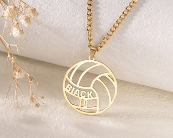 Sport Volleyball Pendant Necklace|Number and Name Gold Necklace|Volleyball Name Jewelry|Volleyball Team Gift|Jersey Number