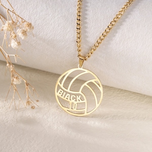 Sport Volleyball Pendant Necklace|Number and Name Gold Necklace|Volleyball Name Jewelry|Volleyball Team Gift|Jersey Number