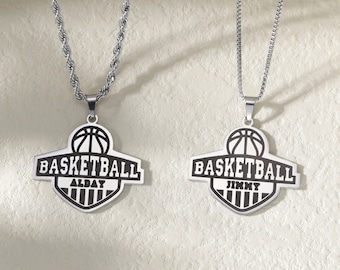 Custom Basketball Team Name Necklace|Personalized Sports Name Necklace|Team Sport Number Necklace|Basketball Coach Gift for Athlete