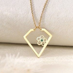 カスタムサイドウェイ誕生花リングホルダーネックレス｜幾何学的なリングキーパーペンダント｜婚約指輪キーパー誕生石ネックレス｜リングホルダージュエリー