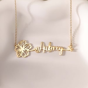 Collar con nombre de flor de nacimiento personalizado/delicado collar de flor de oro/collar con nombre de flor familiar/collar de flor de nacimiento para mamá/joyería de cumpleaños