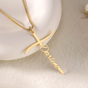 Custom Cross Pendant Necklace with Box Chain|Personalized Cross Necklace with Kids Name|Christian Religious Gift for Her|Baptism Gift