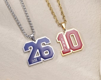 Custom Name Necklace with Soprt Number|Customized Sport Number Necklace with Name|Personalized Lucky Pendant|Sport Lover Gifts for Men
