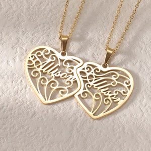 Hart bedelnaamketting beste vriend|Gepersonaliseerde bijpassende BFF-ketting voor 2 personen| Set vriendschapskettingen|Zusketting|Lange-afstandscadeau