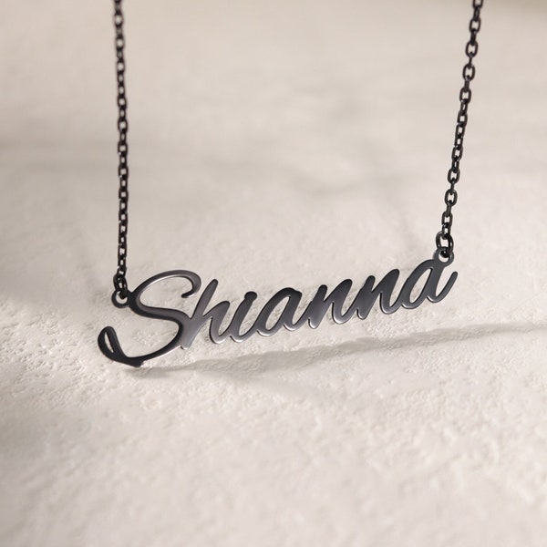 Minimalist Black Necklace with Name|Customized Matte Letter Name Necklace|Unisex Handmade Nameplate Necklace|Personalized Name Jewelry