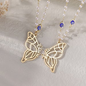 Custom Two Butterfly Necklace|Best Friends Necklace Set|Personalized BFF Necklace for 2|Butterfly Wing Friendship Necklace|Sister Necklace