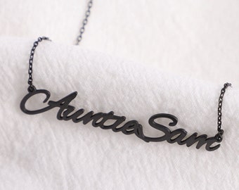 Minimalist Black Necklace with Name|Customized Matte Letter Name Necklace|Unisex Handmade Nameplate Necklace|Personalized Name Jewelry