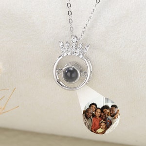 Crown Photo Projection Necklace|925 Silver Necklace for Woman|Personalized Family Picture necklace|Photo Jewelry|Unique Gifts for Her